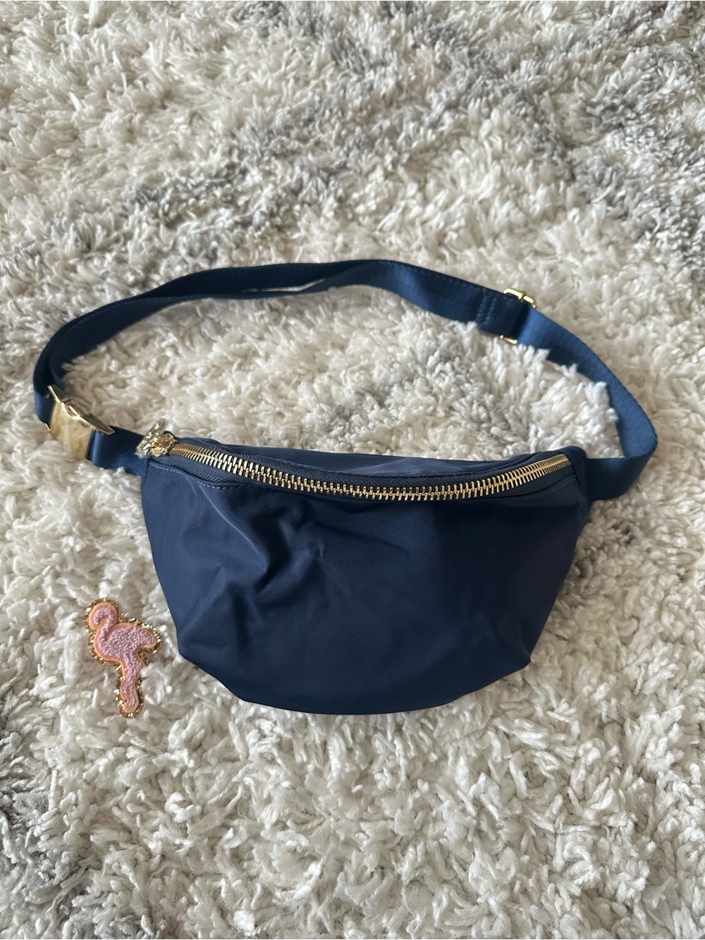 Stoney Clover lane Fanny belt bag sapphire navy color with new flamingo patch
